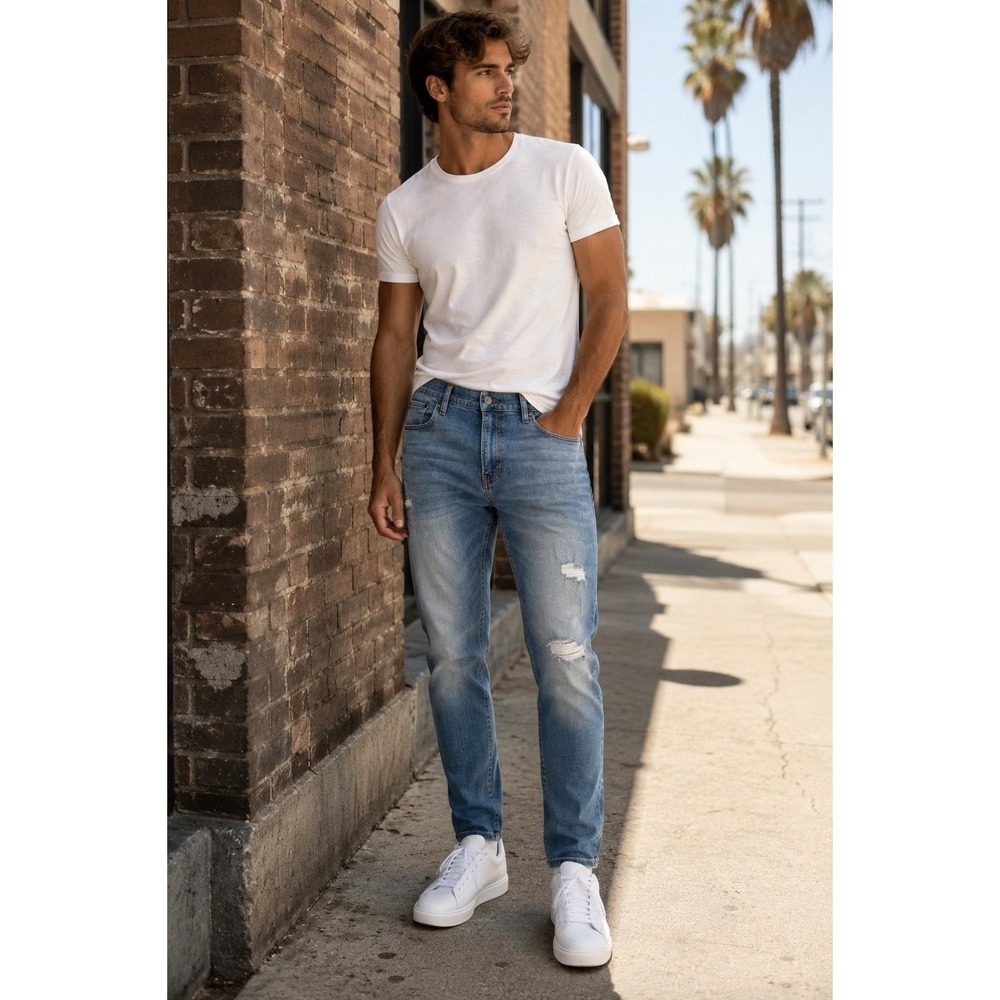 Hollister‎ W36 L32 Taper Jeans Men Blue Distressed Advanced Stretch Denim